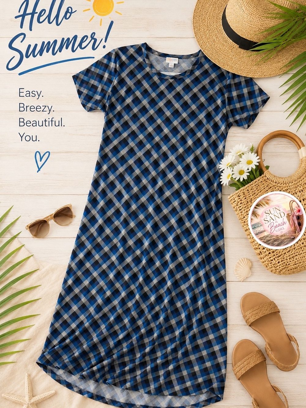 LulaRoe NWT Maria Blue Plaid Short-Sleeve Maxi Dress Retail$68